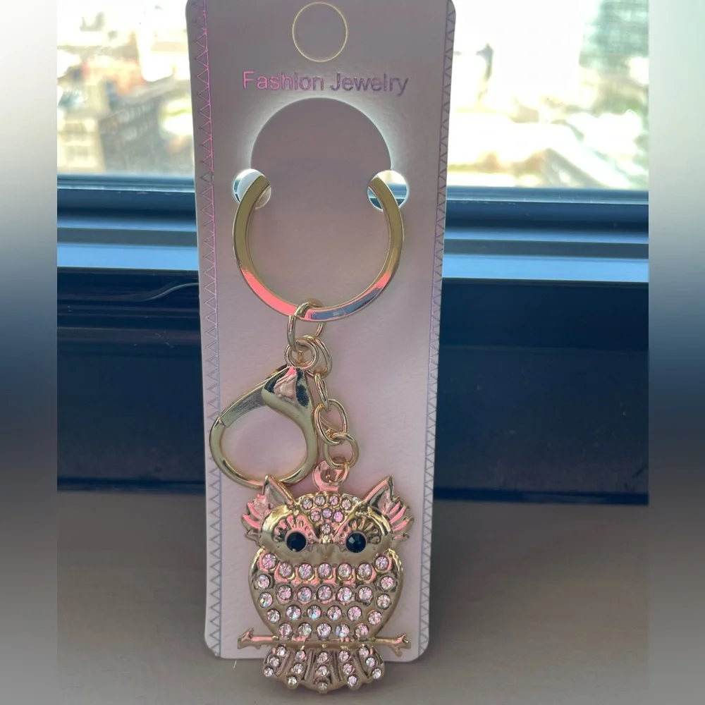 Owl Rhinestone Keychain/Bag Charm~Black~NEW~L 3 3/4”